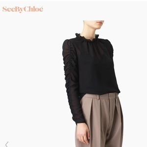 LIKE NEW See by Chloe gathered neck and sleeves blouse